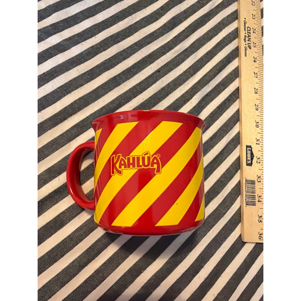 Kahlua Coffee Mug Red Yellow Diagonal Striped Ceramic Logo Barware Collectible